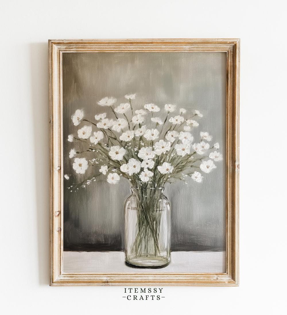 White Wildflower Vase Wall wall art print