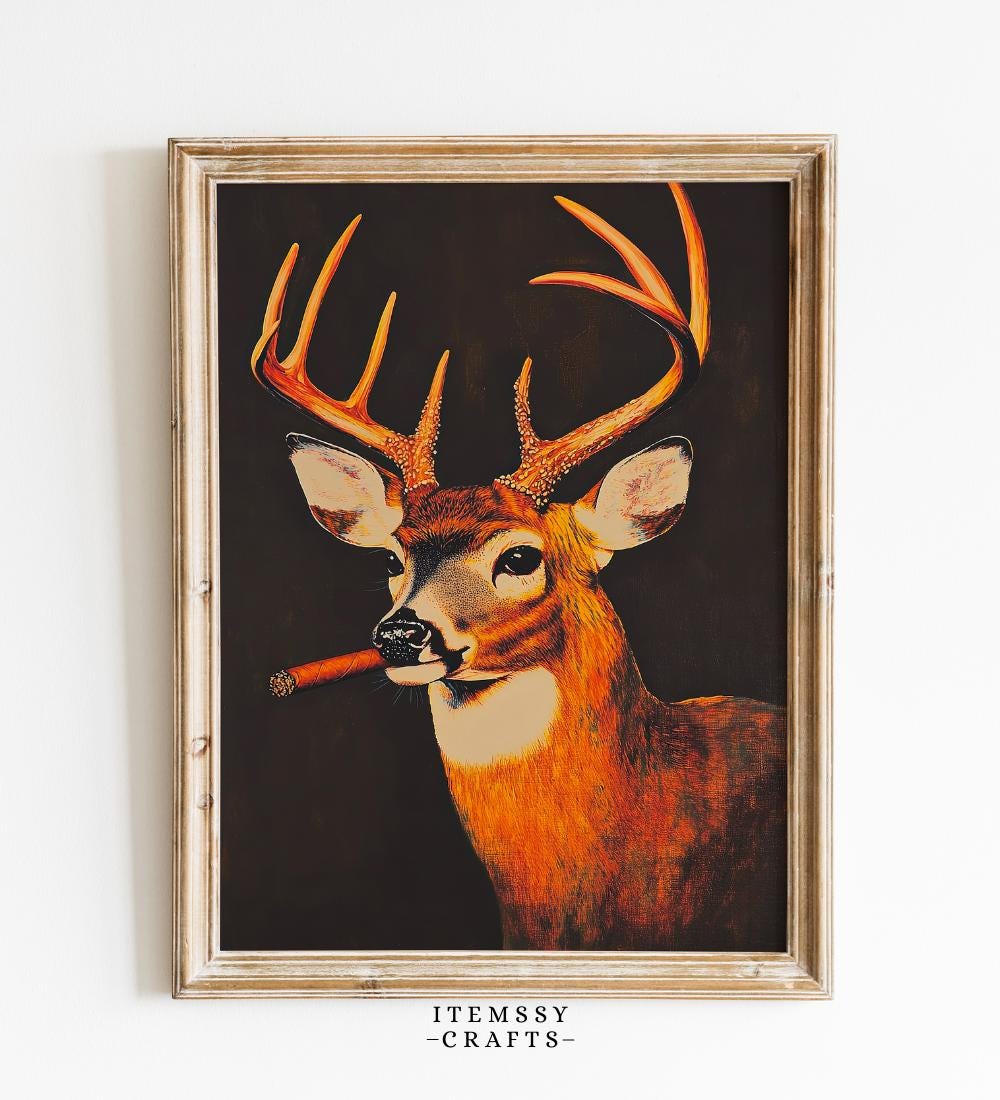 Buck Smoking Cigar Painting wall art print