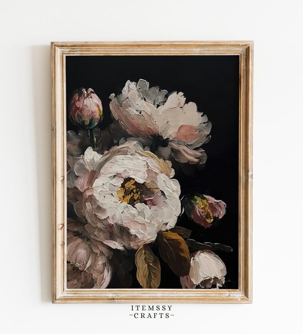 Vintage Peony Flower Still Life Painting wall art print
