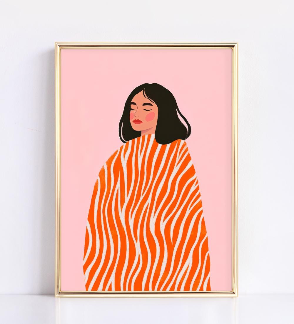 Orange Striped Woman Portrait wall art print