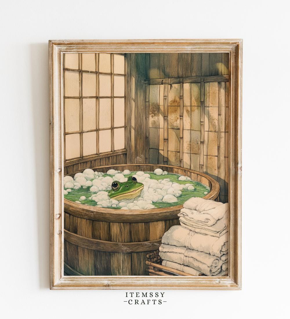 Japanese Frog Bathtub wall art print