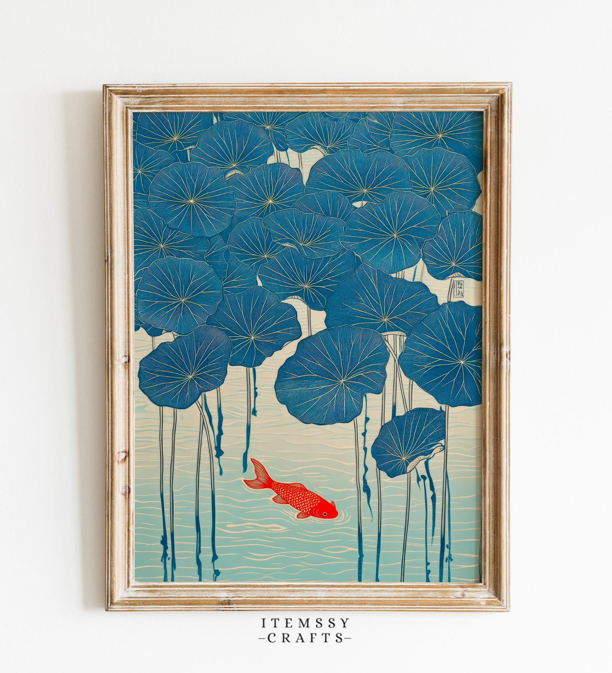 Koi Fish Lotus Leaf Japanese Woodblock wall art print