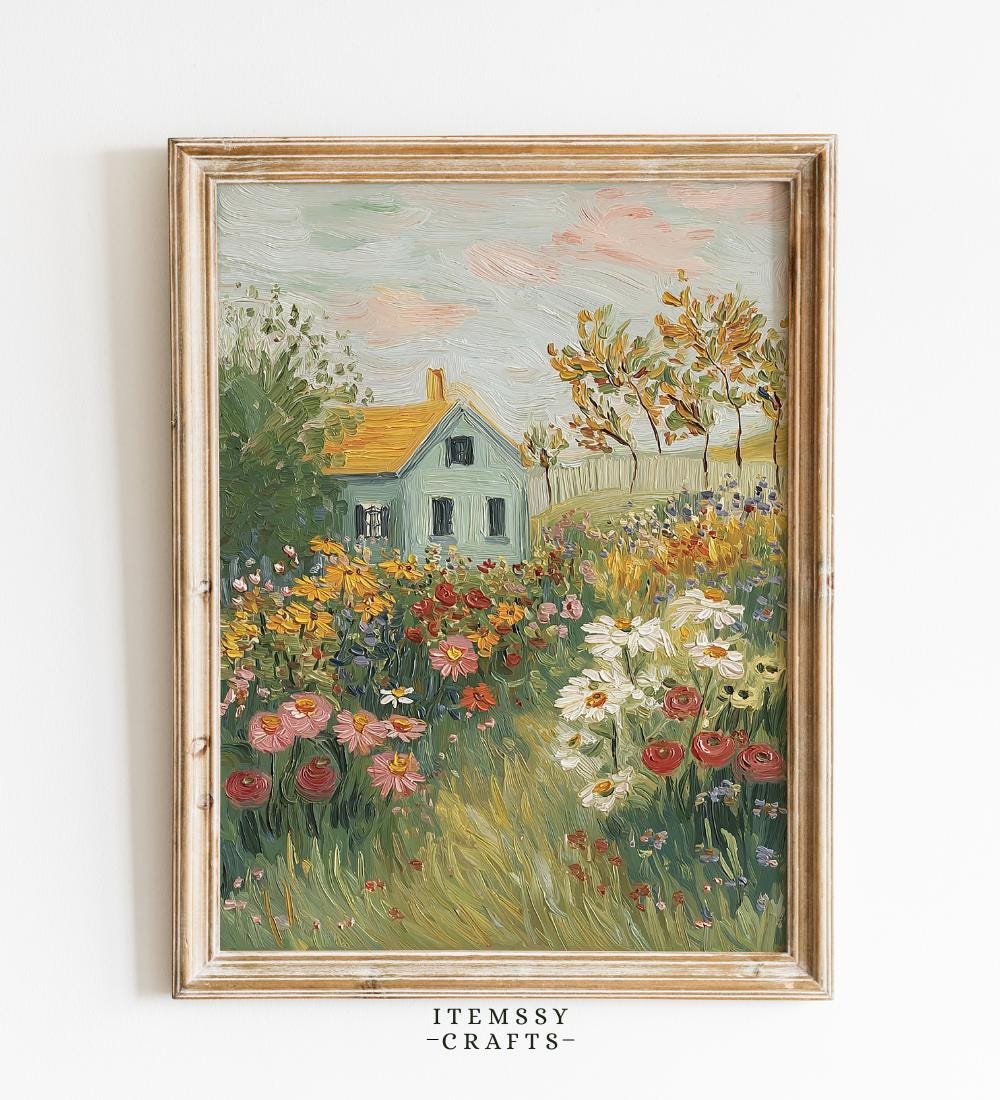 Cottage Garden Wildflower Oil Painting wall art print