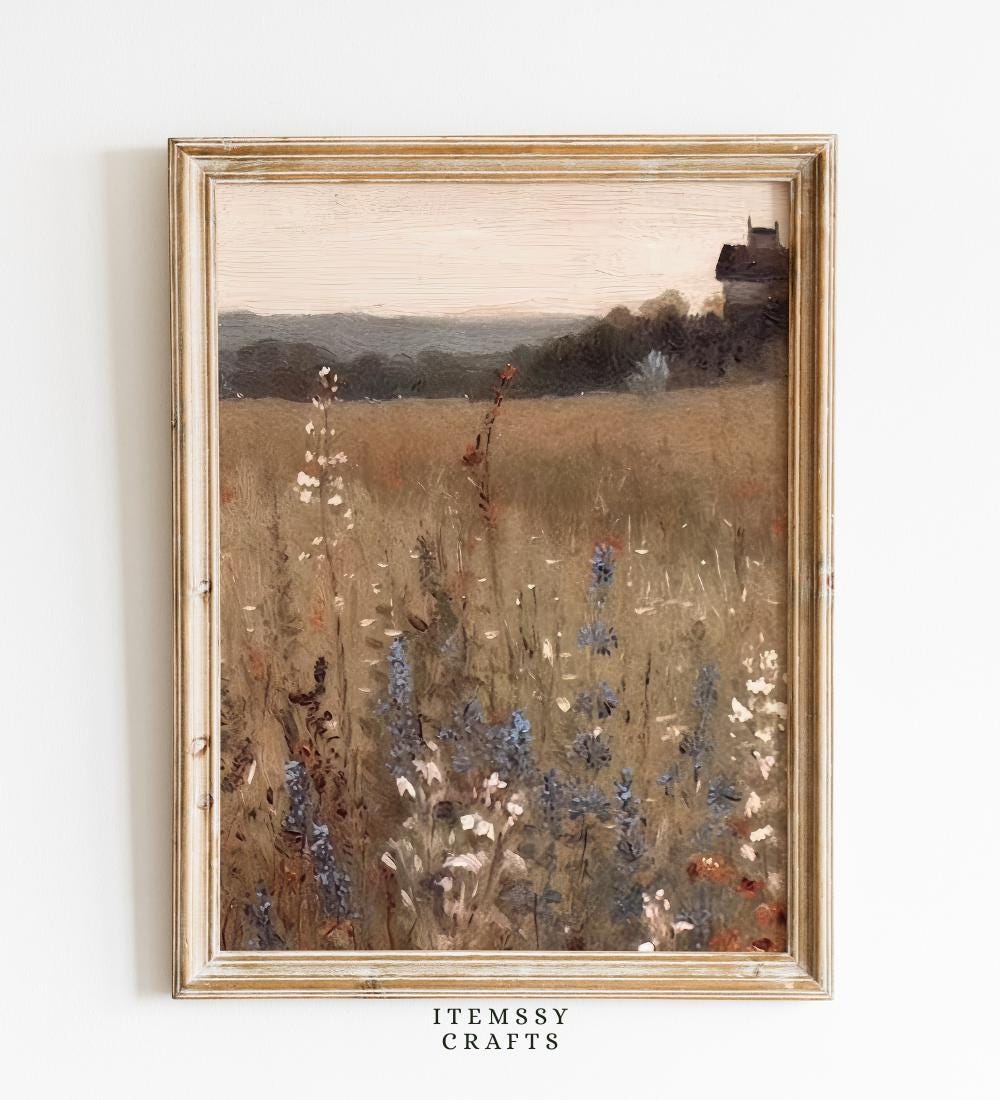 Vintage Wildflower Field Landscape wall art print