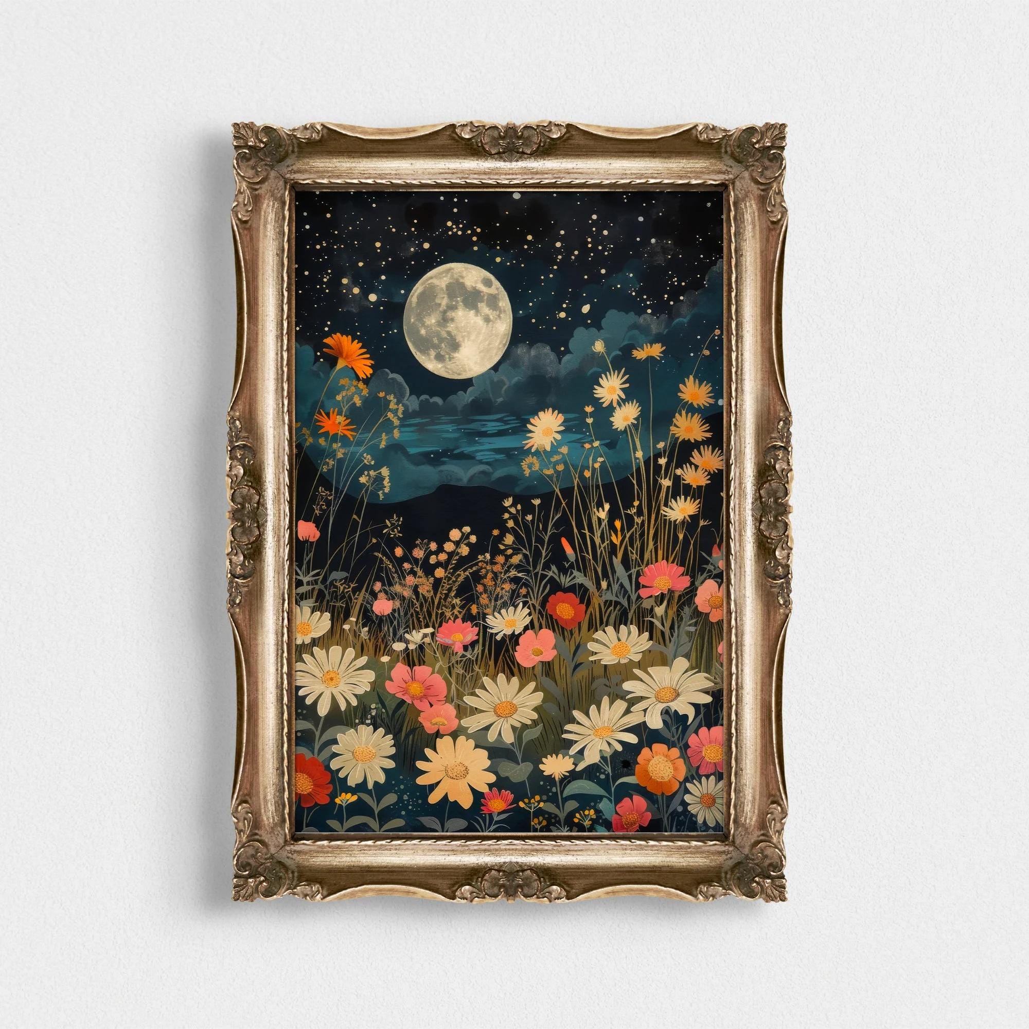 Full Moon Wildflower Night wall art print