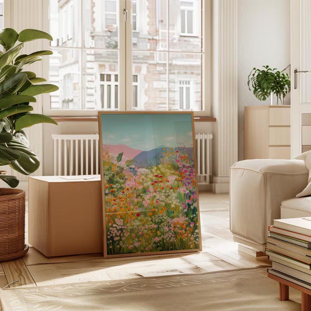 Colorful Wildflower Meadow Mountain wall art print