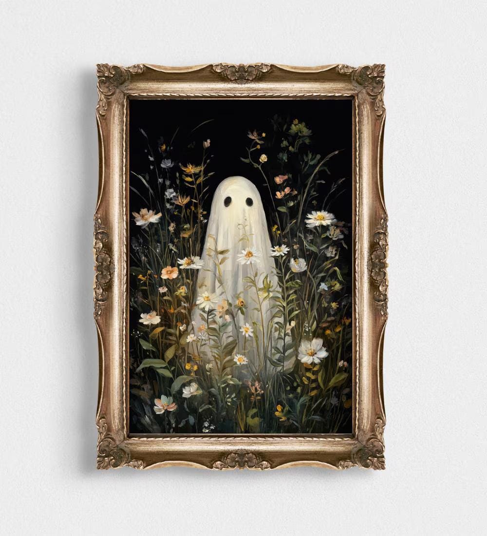 Cottagecore Ghost Wildflower Dark wall art print