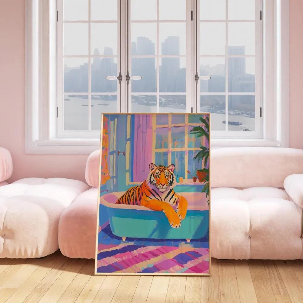 Tiger in Bathtub wall art print