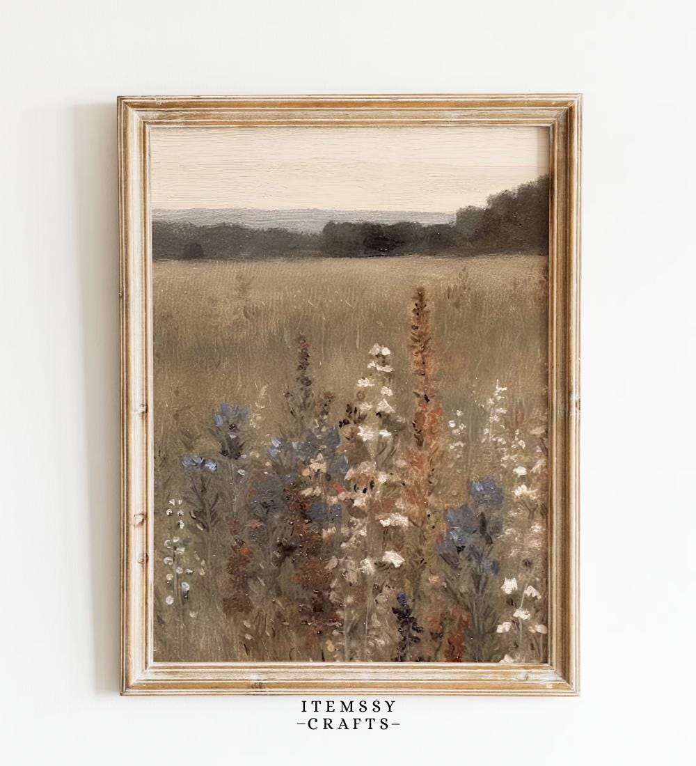 Wildflower Field Landscape Oil Painting wall art print
