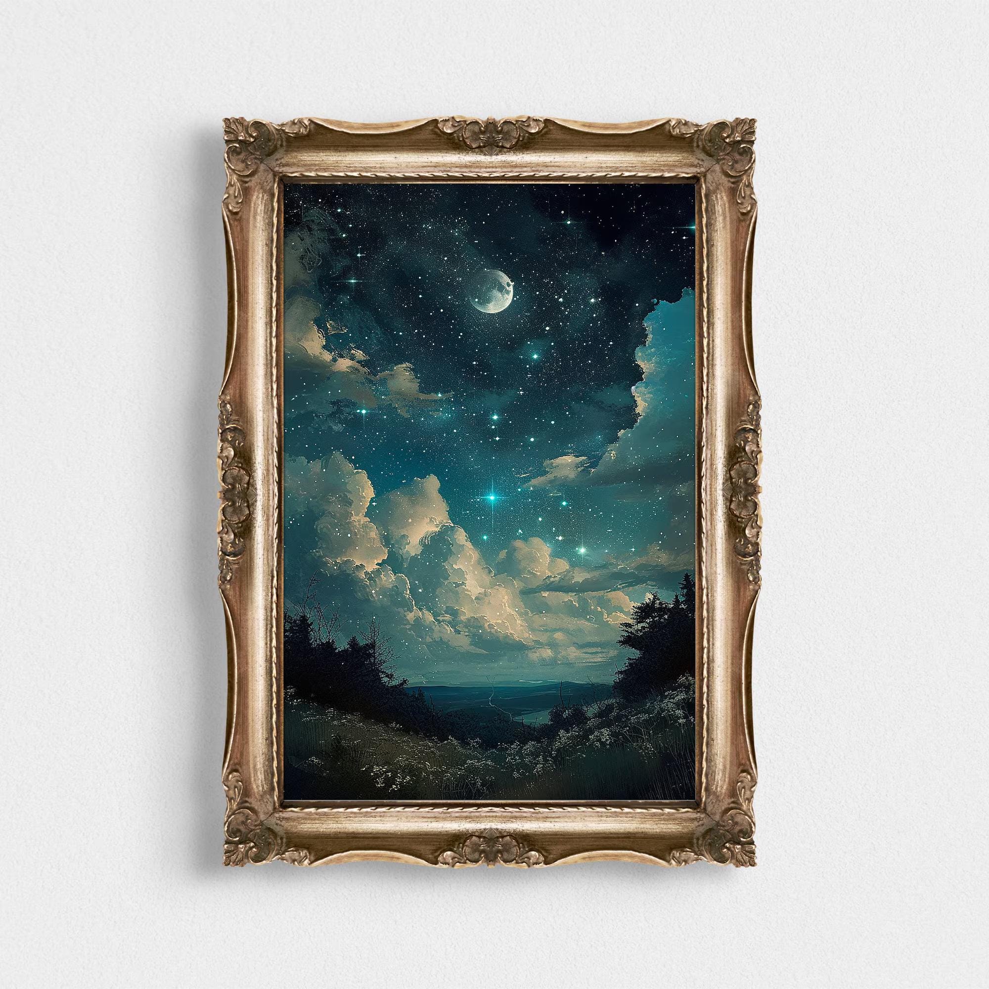 Starry Night Sky Forest wall art print