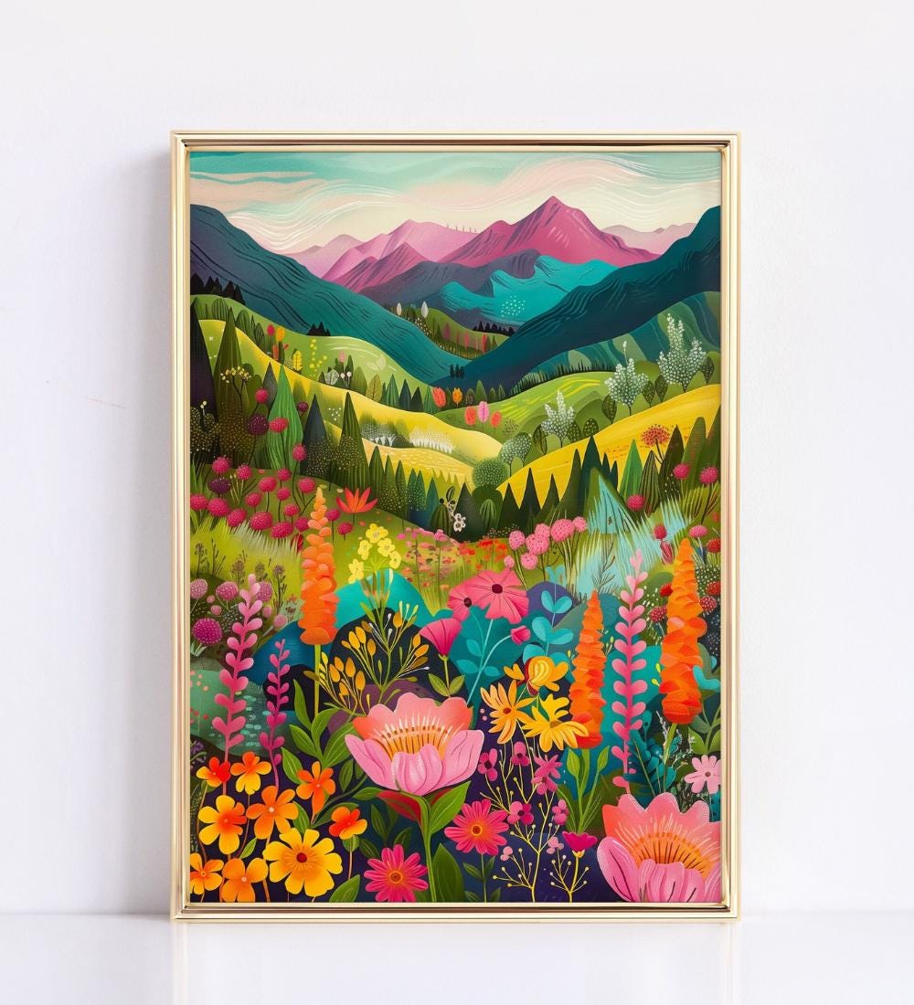 Colorful Mountain Wildflower Landscape wall art print