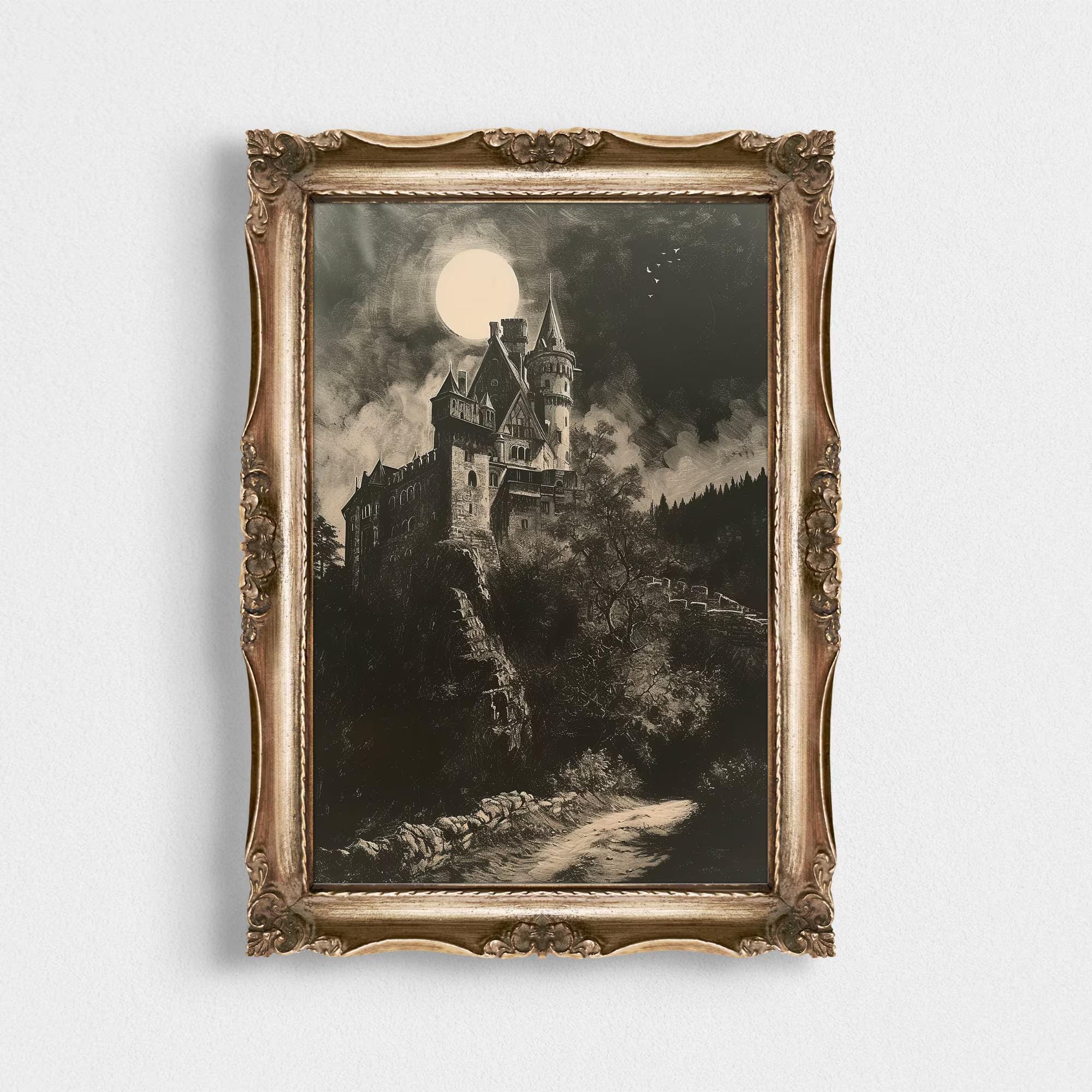 Gothic Castle Moonlight Painting wall art print