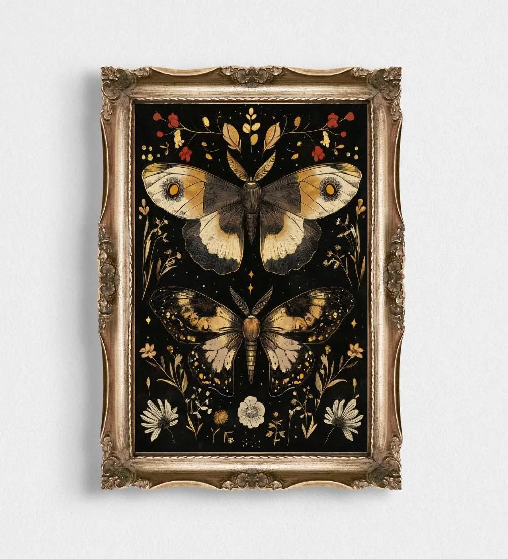 Dark Botanical Moth wall art print