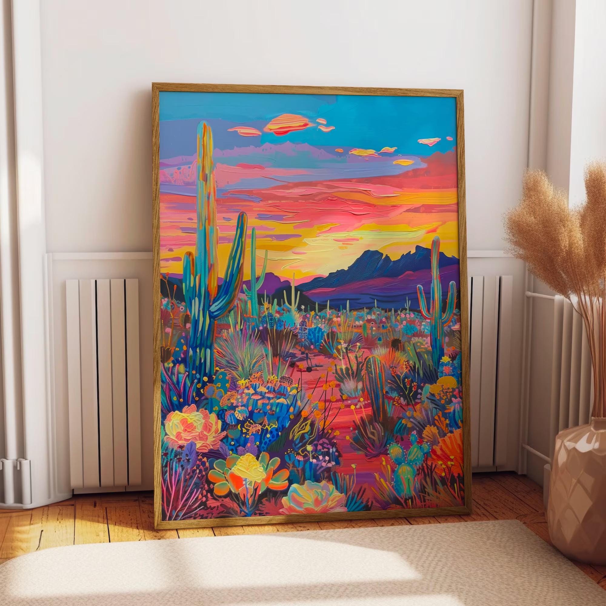 Colorful Desert Cactus Sunset wall art print