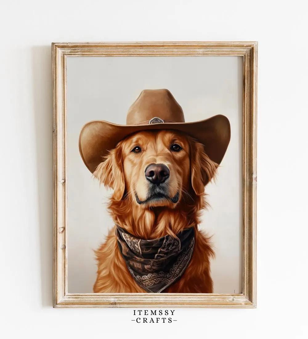 Golden Retriever Cowboy Hat wall art print