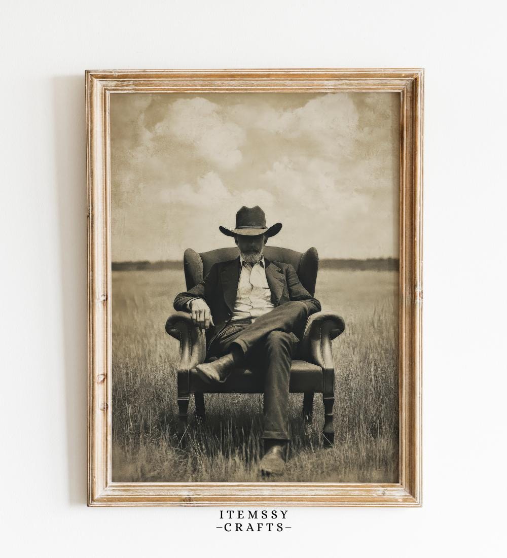 Vintage Cowboy Armchair Field wall art print