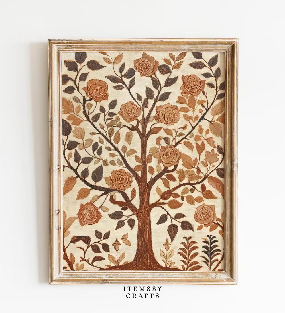 Vintage Rose Tree of Life wall art print