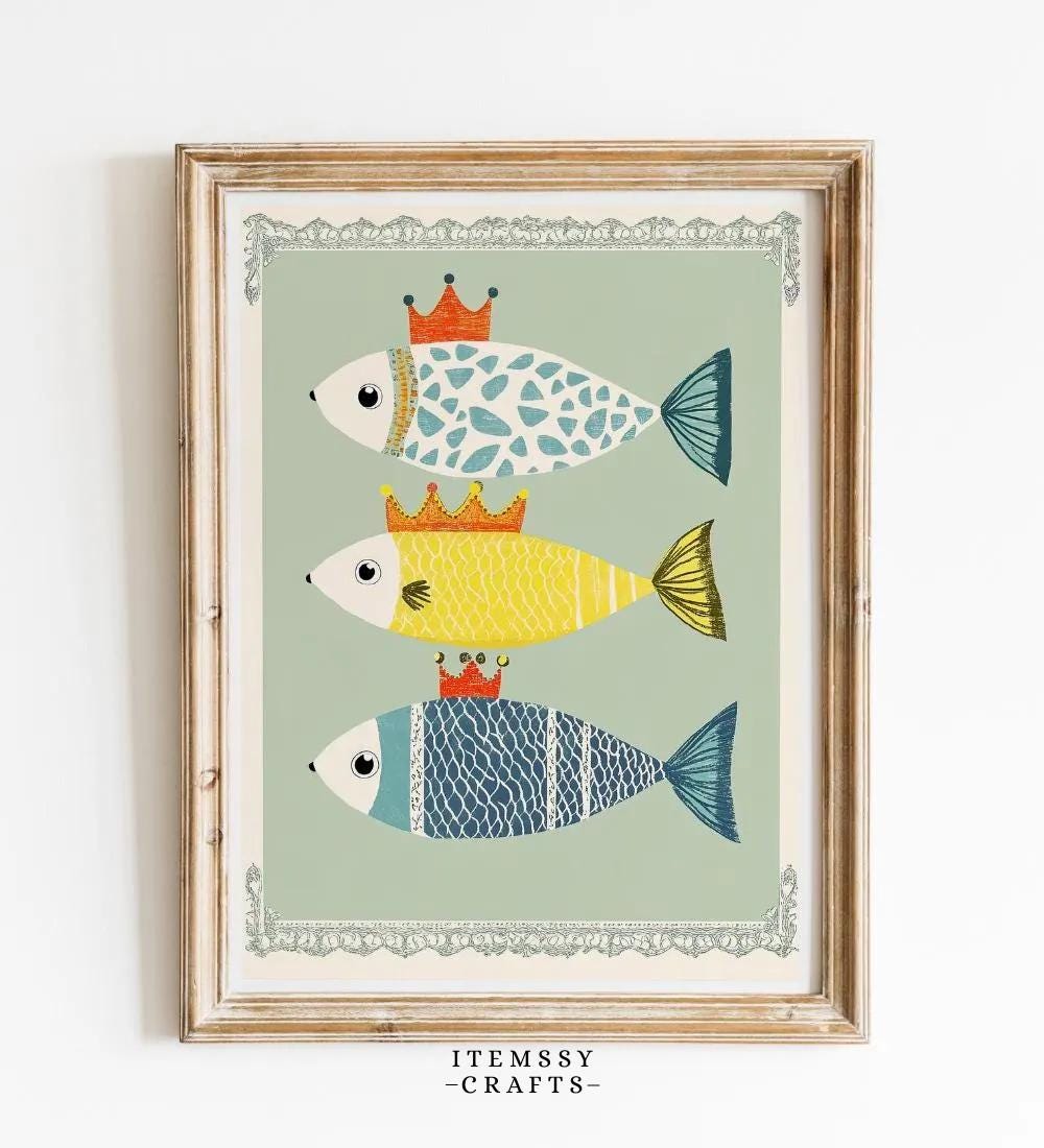 Crowned Fish Stack wall art print