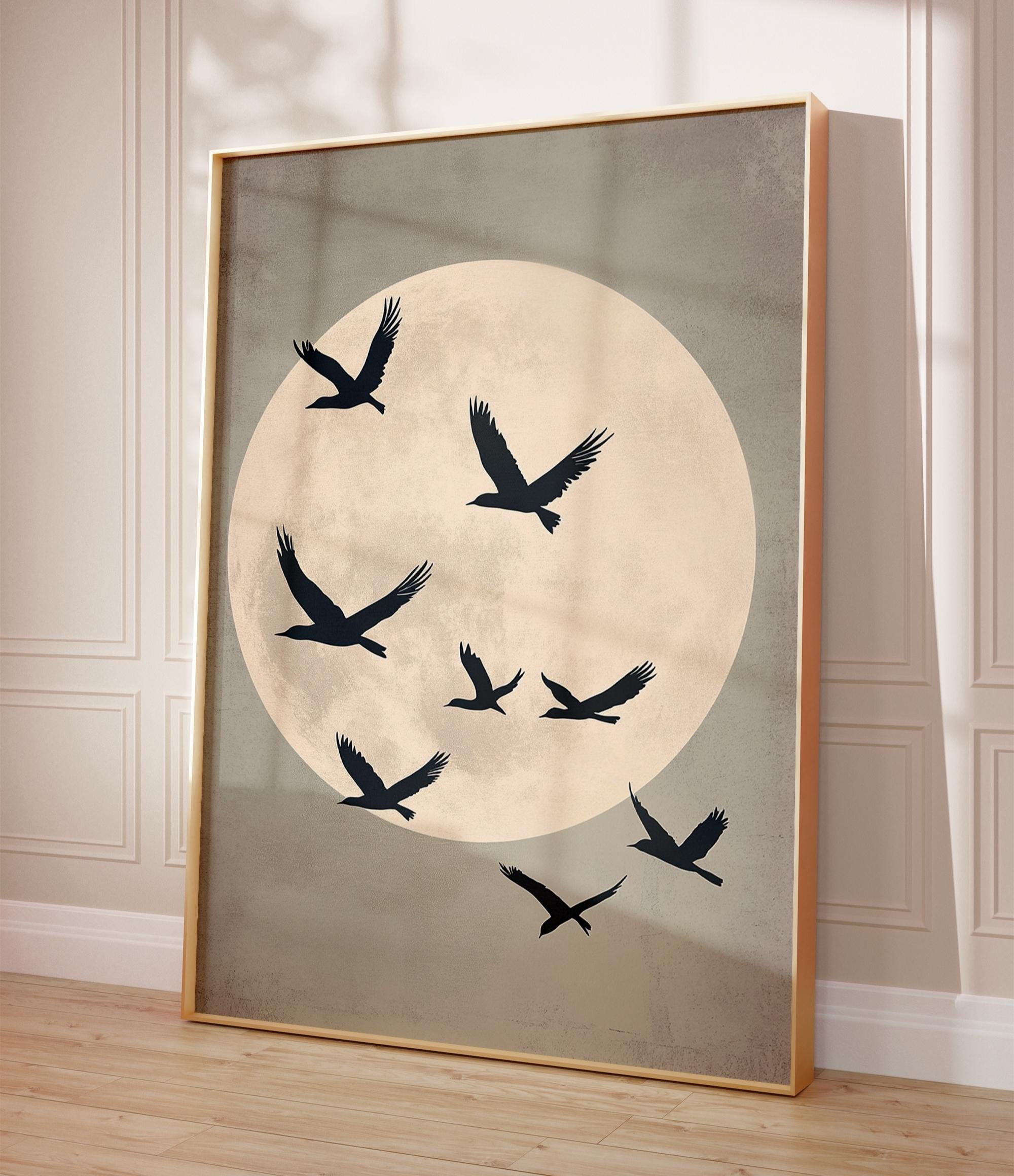 Birds and Full Moon Painting wall art print