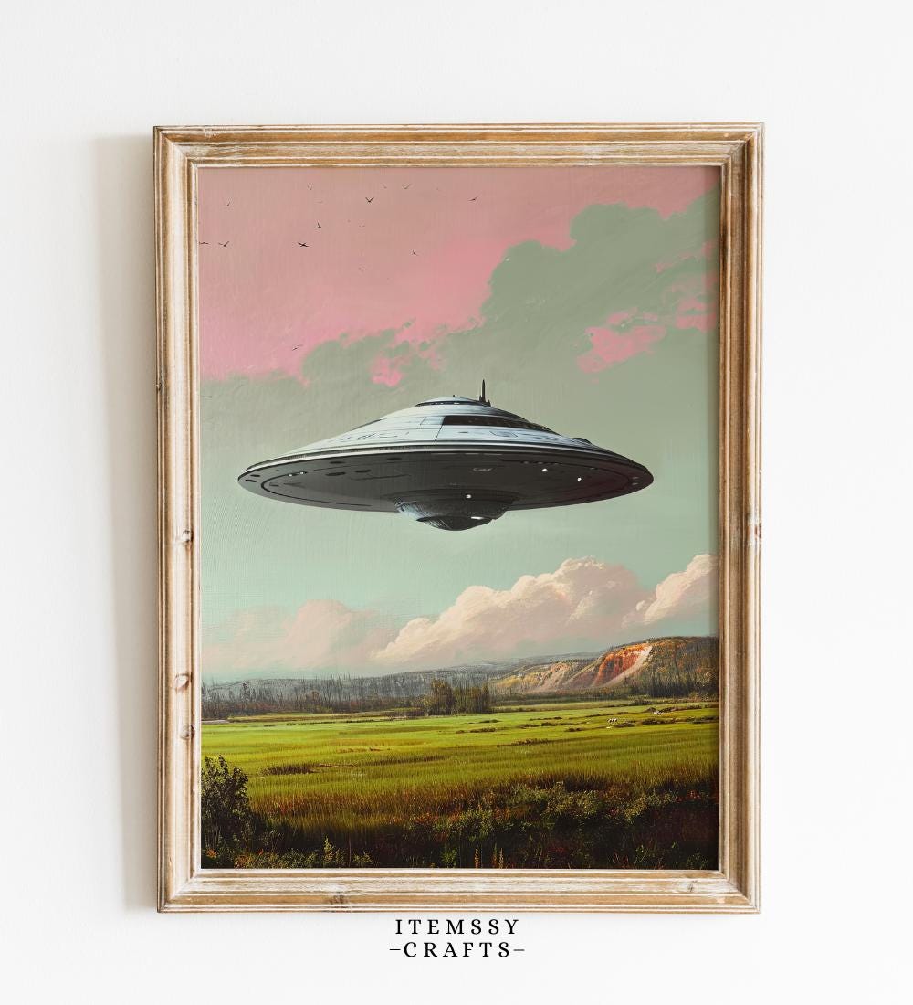 Vintage UFO Flying Saucer wall art print