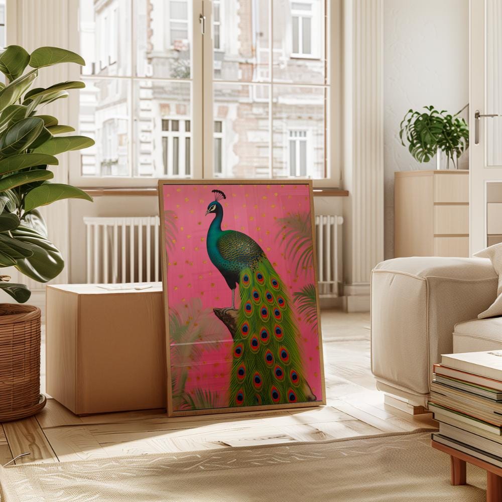 Peacock Pink Gold wall art print