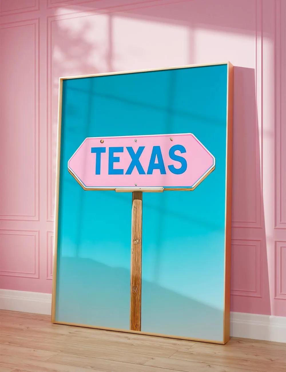 Texas Sign Art Print | Retro Pink and Blue Pastel wall art print