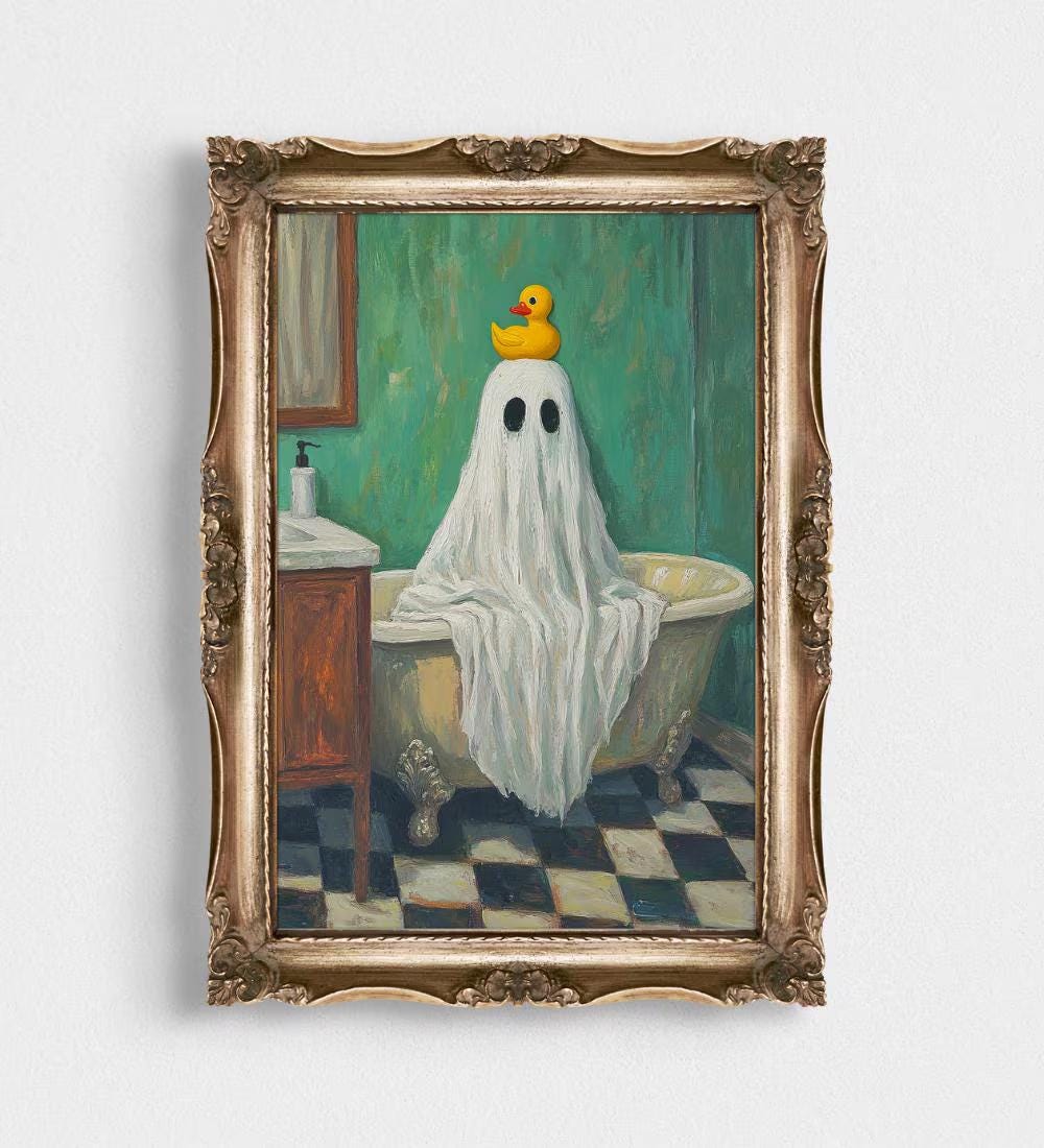 Ghost in Bathtub Funny wall art print
