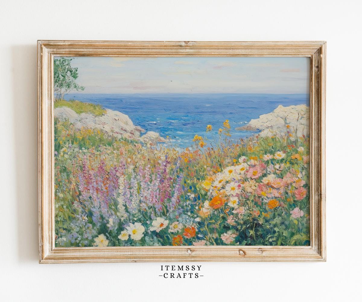 Coastal Wildflower Cliff Painting wall art print