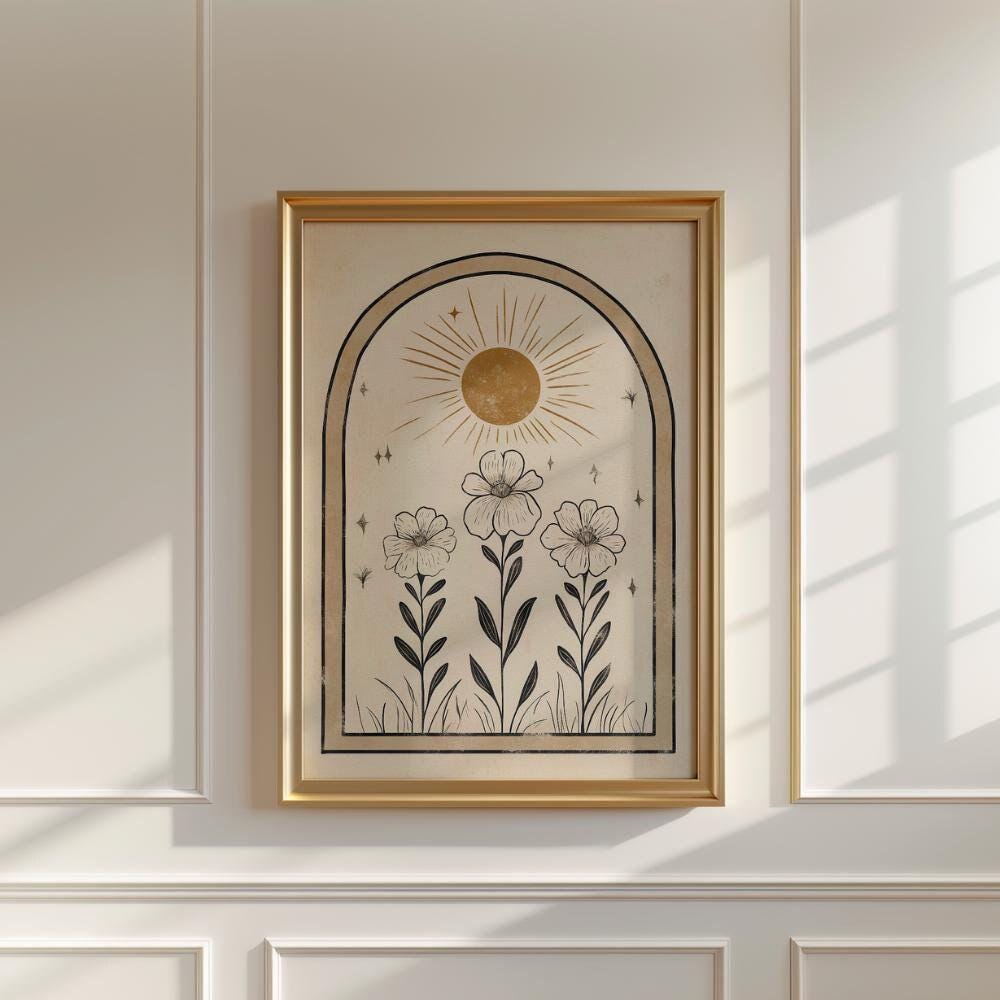 Boho Sun Floral Arch wall art print