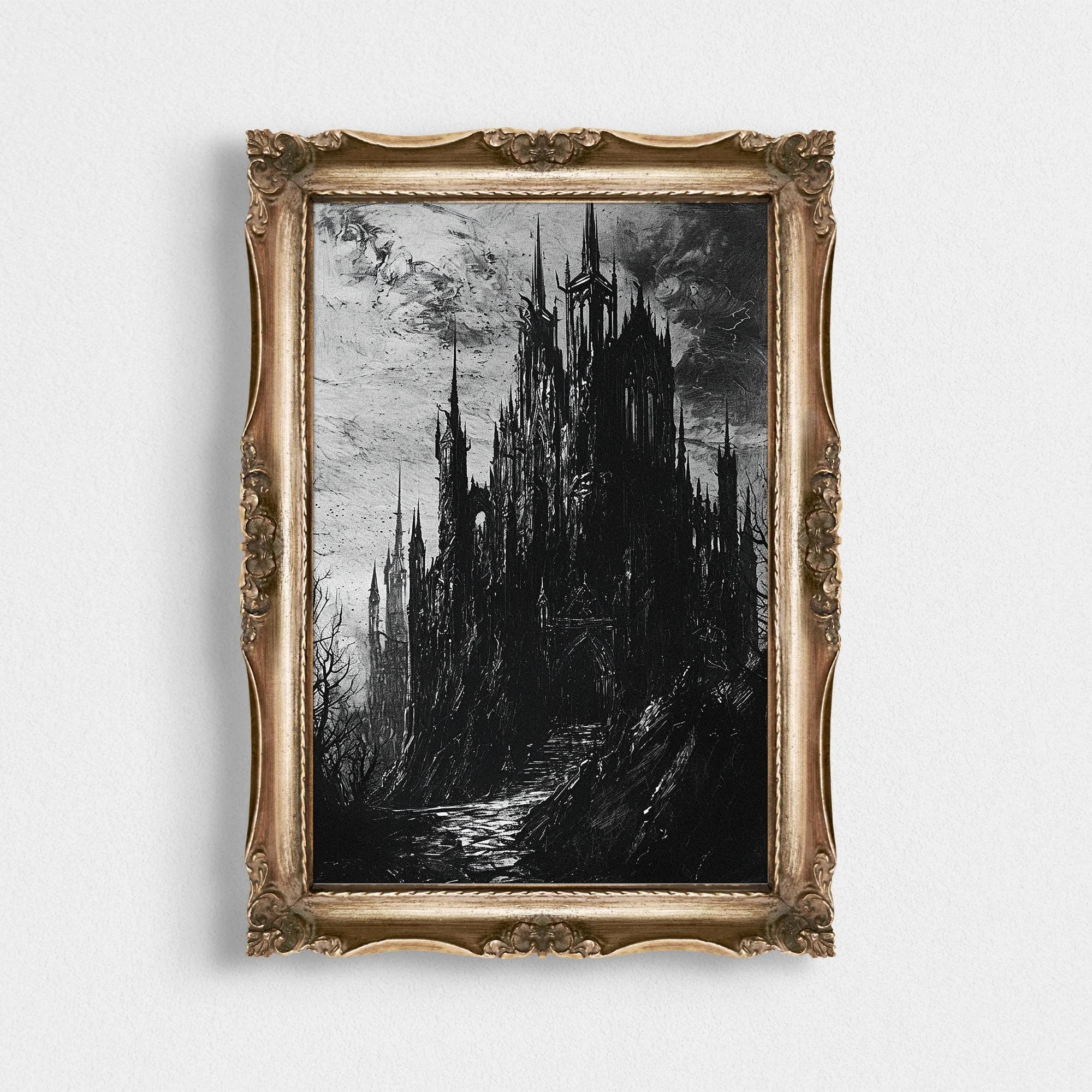 Gothic Dark Castle Oil Painting wall art print