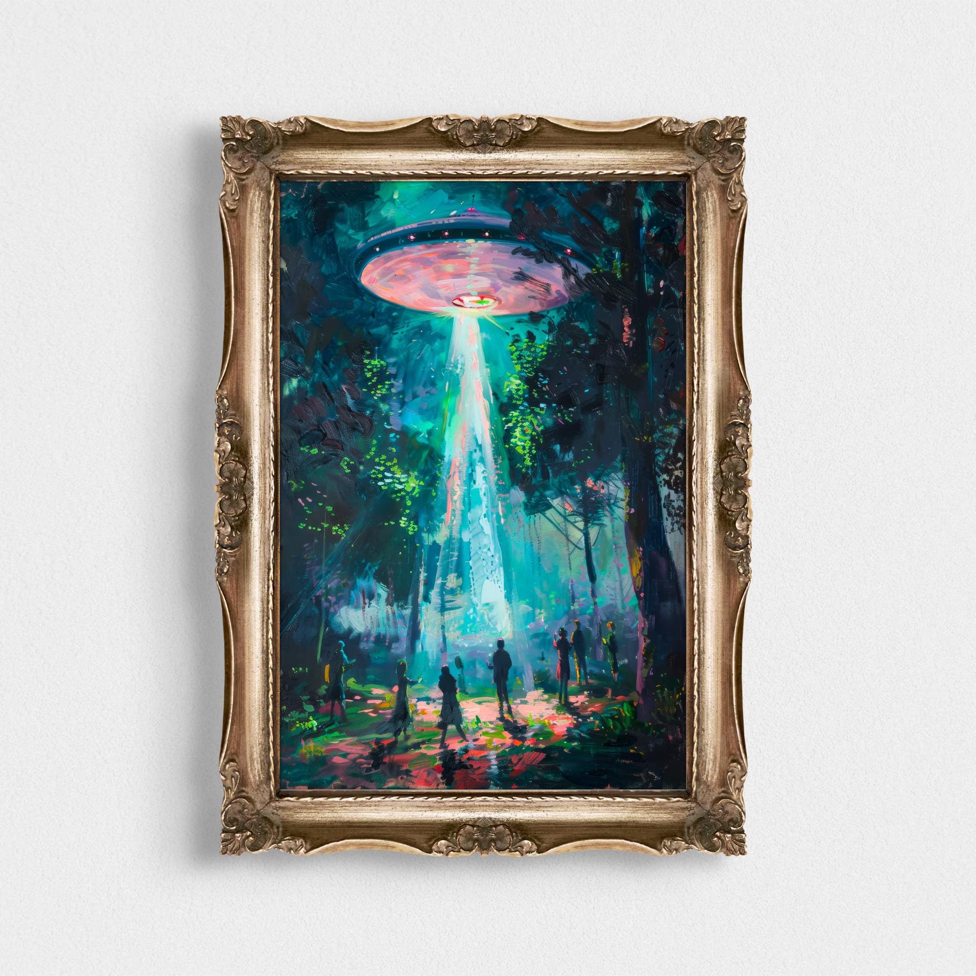 UFO Abduction Forest Painting wall art print