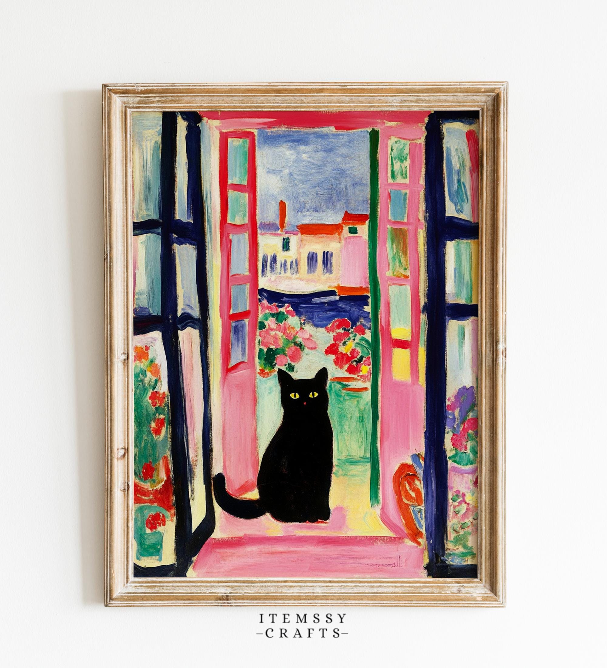 Matisse Style Black Cat Open Window wall art print