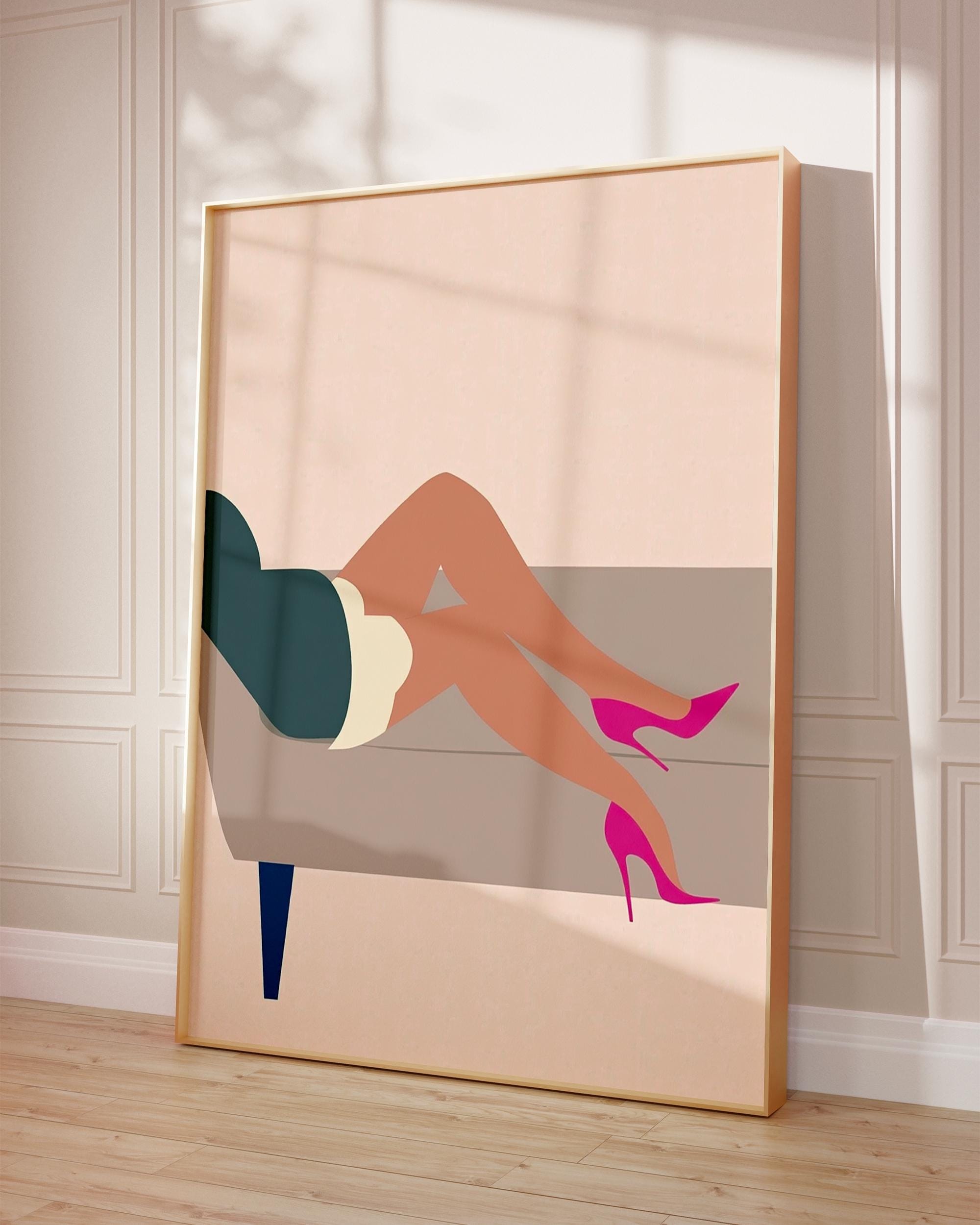 Pink Heels Woman Lounging wall art print