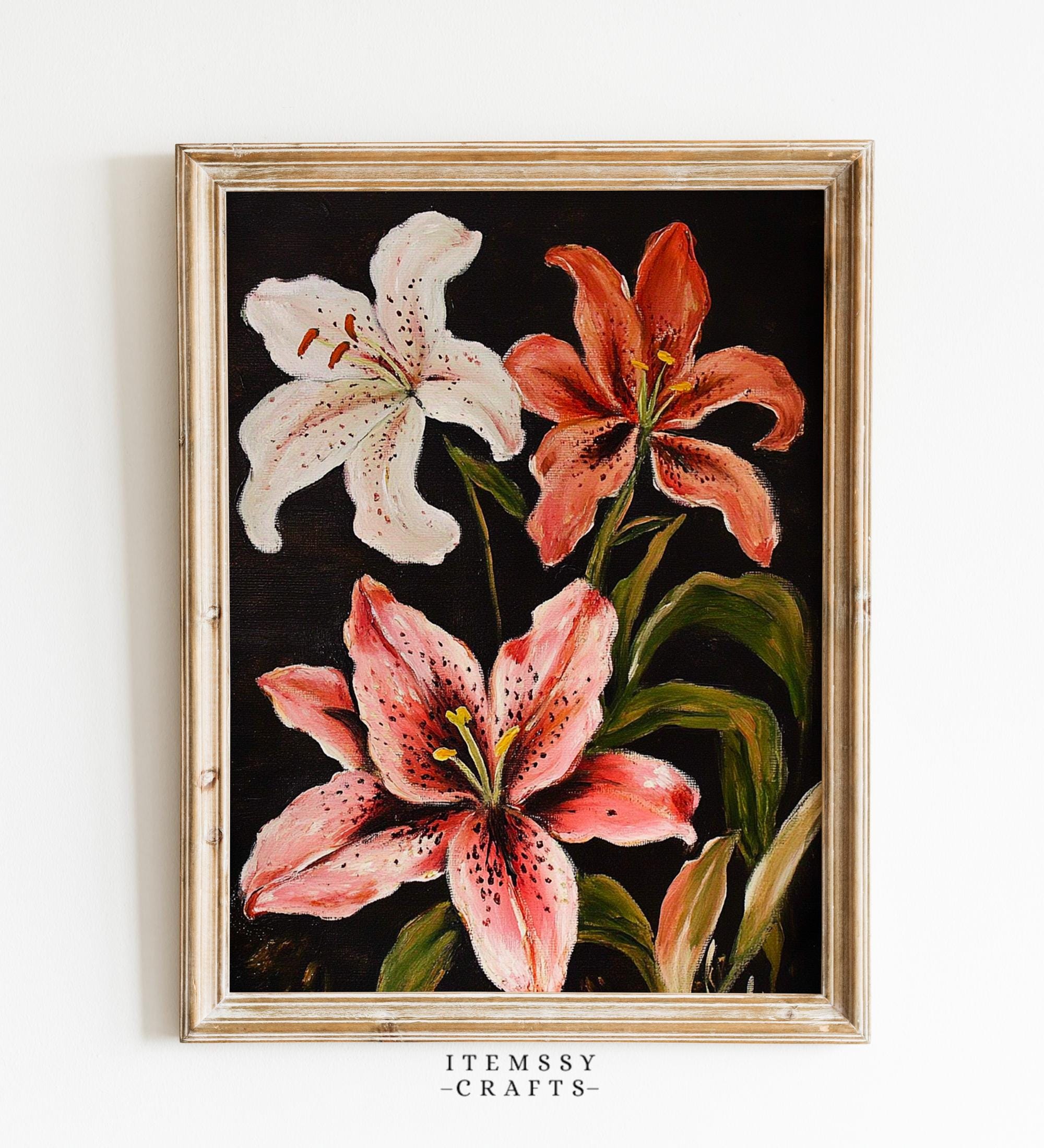 Tiger Lily Dark Floral Painting wall art print