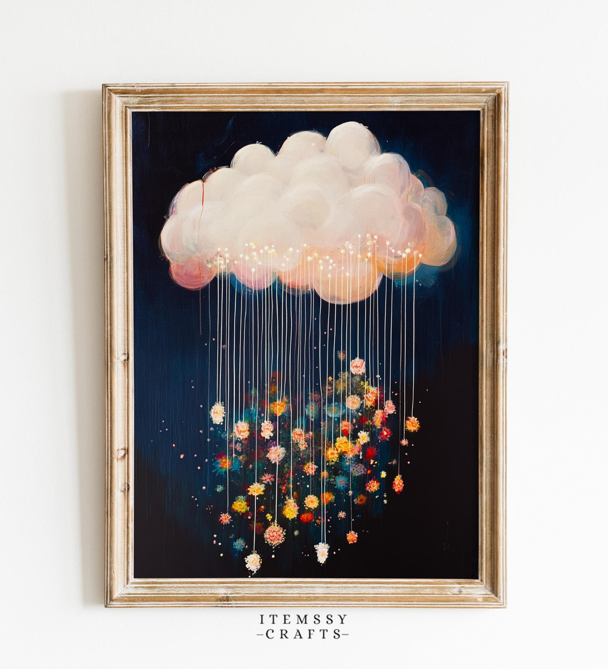 Cloud Raining Flowers Painting wall art print