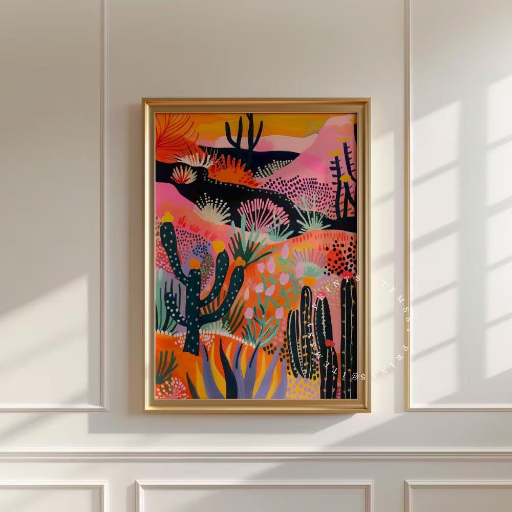 Bold Desert Cactus Night Painting wall art print