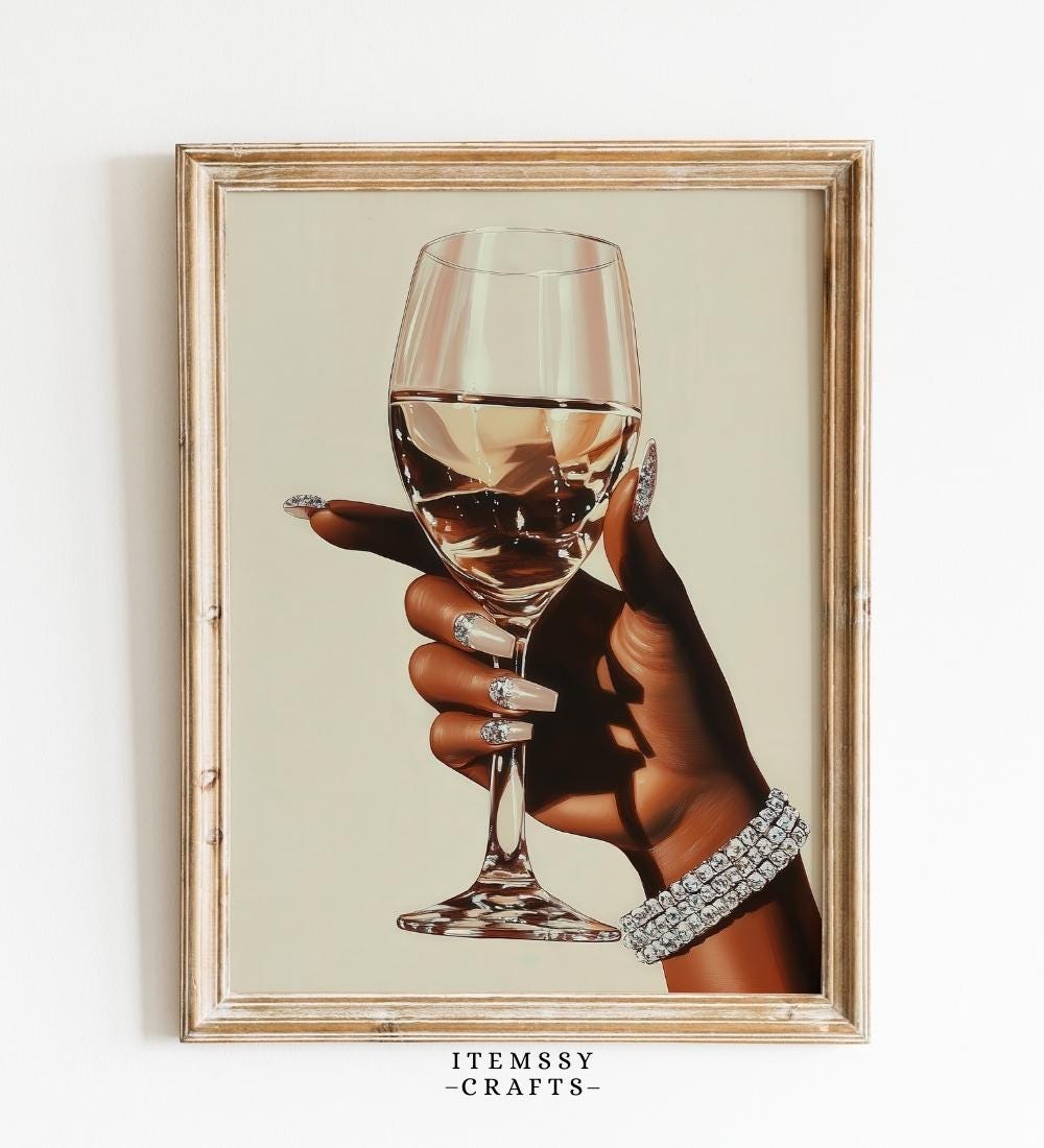 Glam Woman Holding Wine Glass Painting wall art print