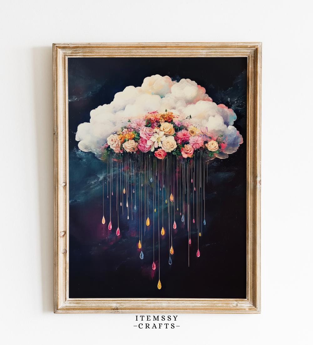 Floral Cloud Raining Color Painting wall art print