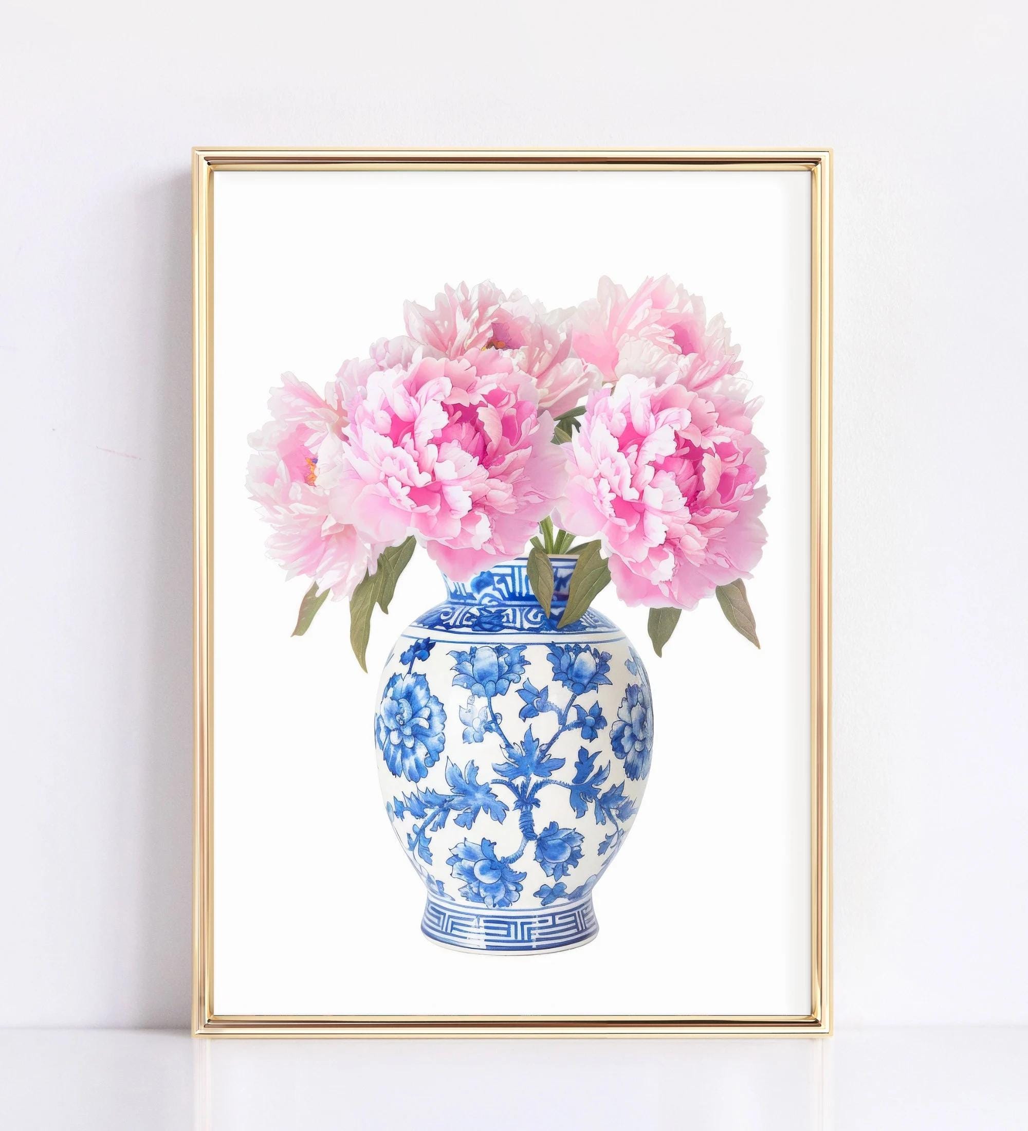 Pink Peonies in Chinoiserie Vase wall art print
