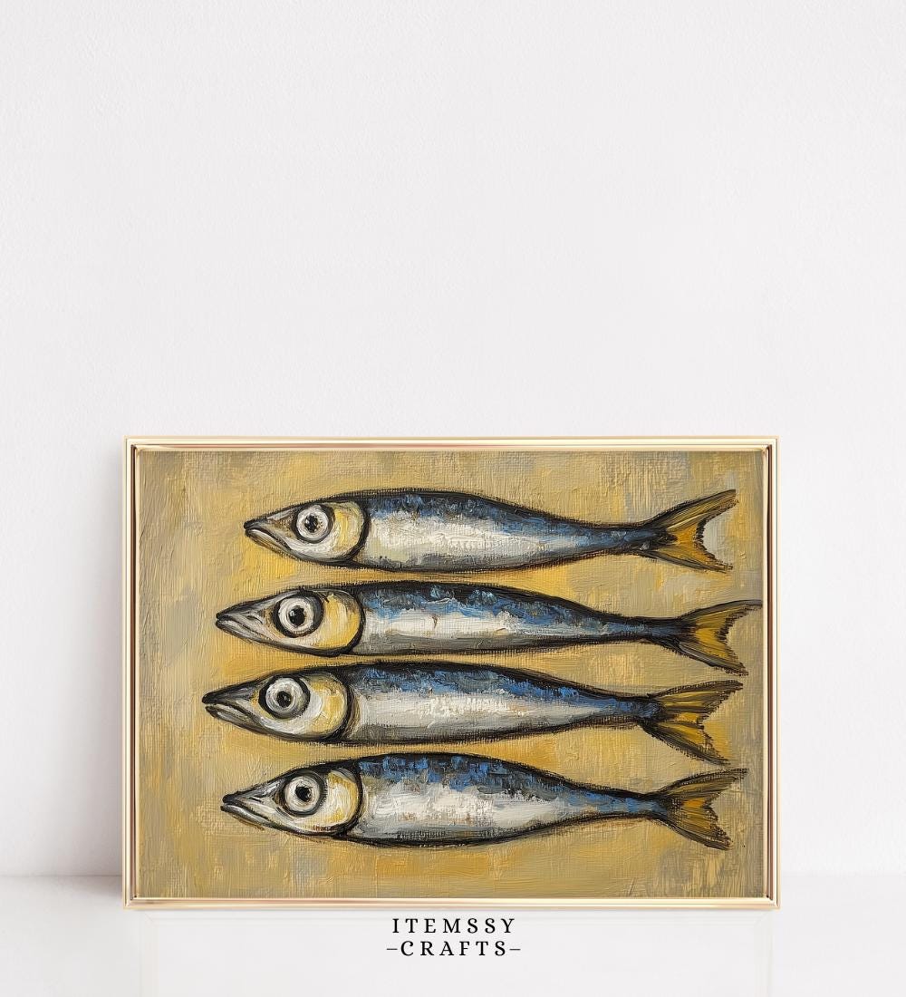 Four Sardines Oil Painting wall art print