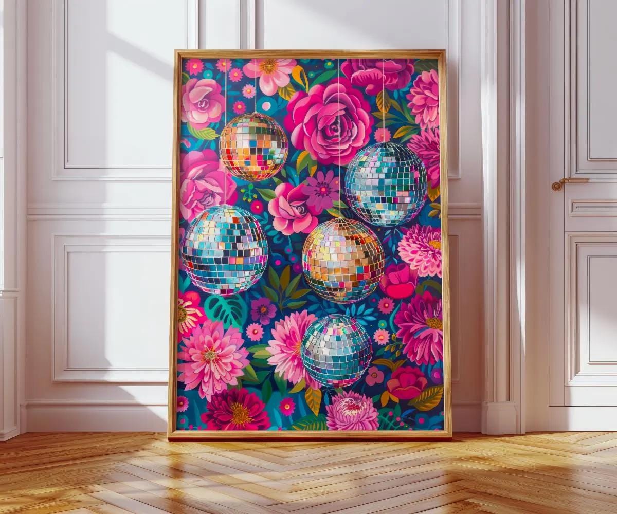 Disco Ball Floral Painting wall art print