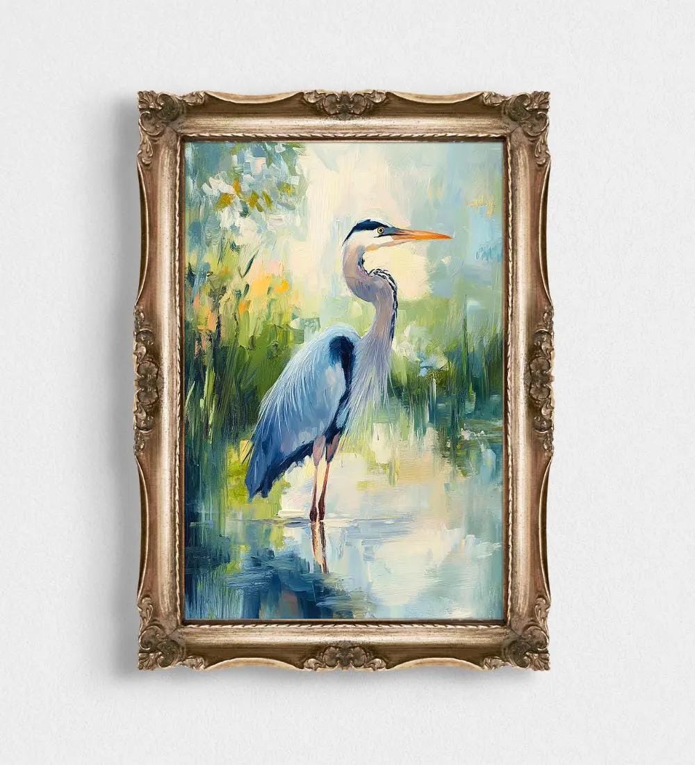 Blue Heron Abstract Painting wall art print