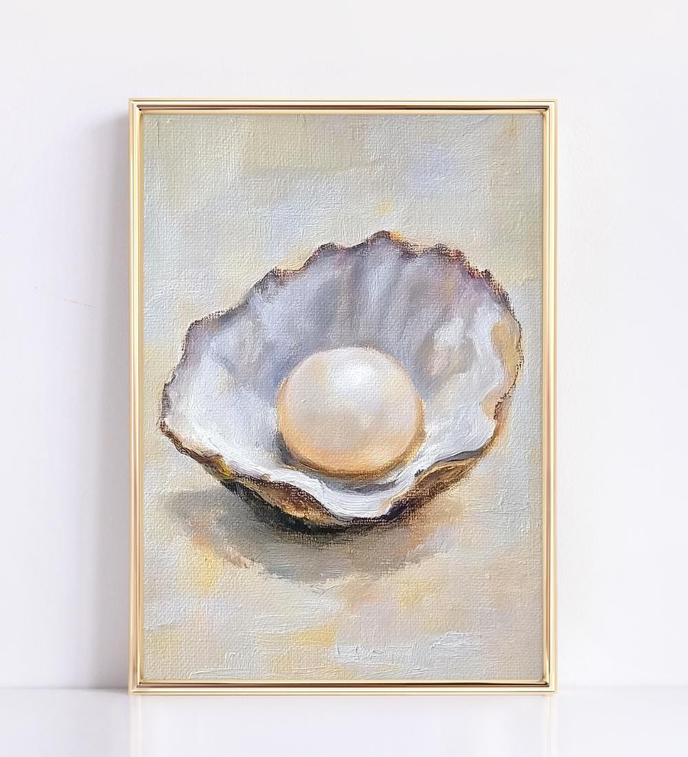Pearl in Oyster Shell Painting wall art print