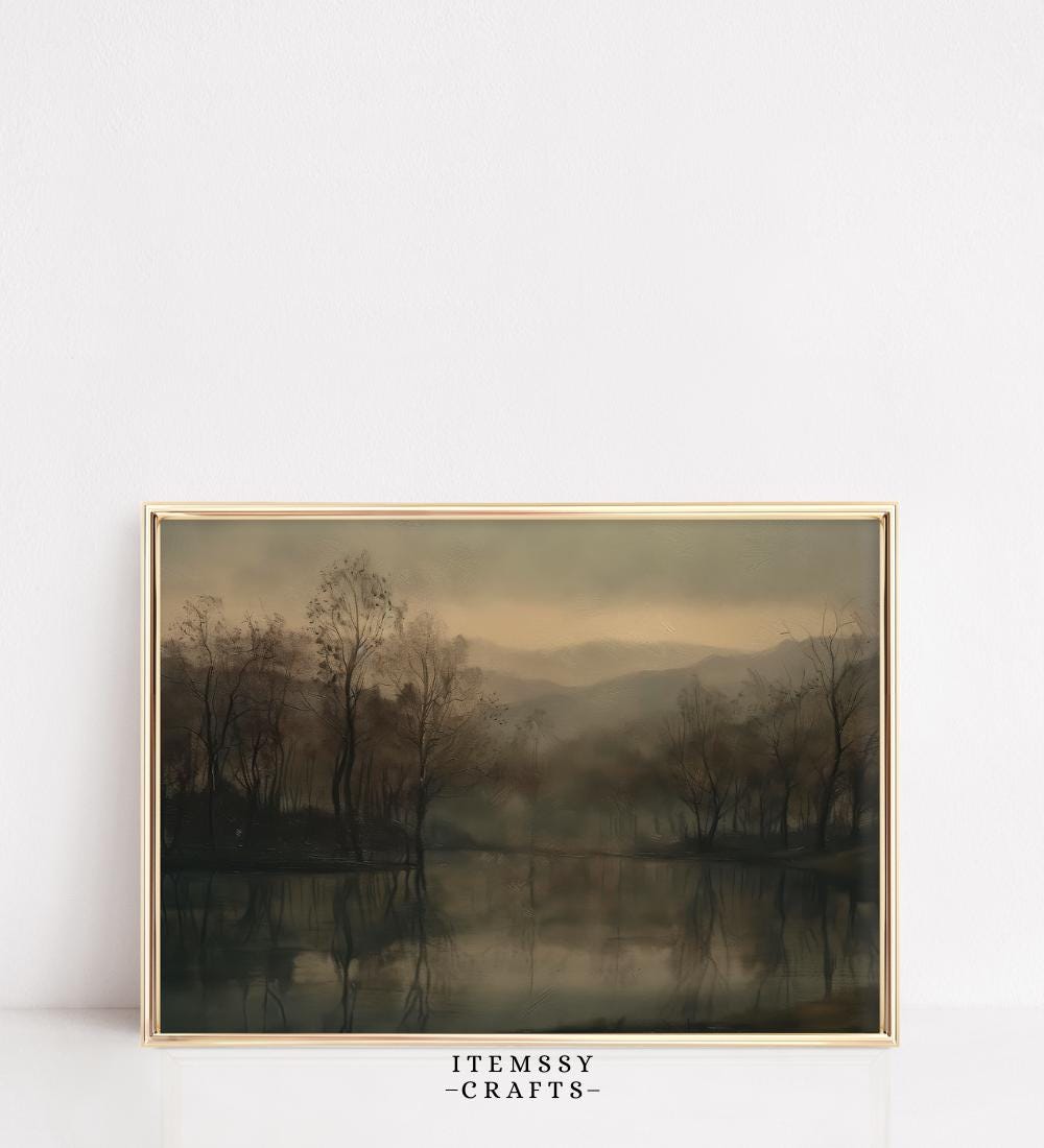 Moody Autumn Lake Painting wall art print