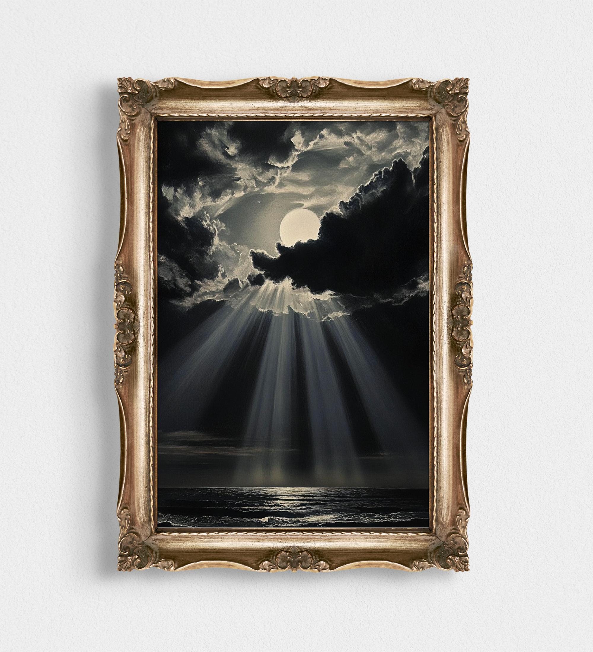 Moonlight Through Storm Clouds Painting wall art print
