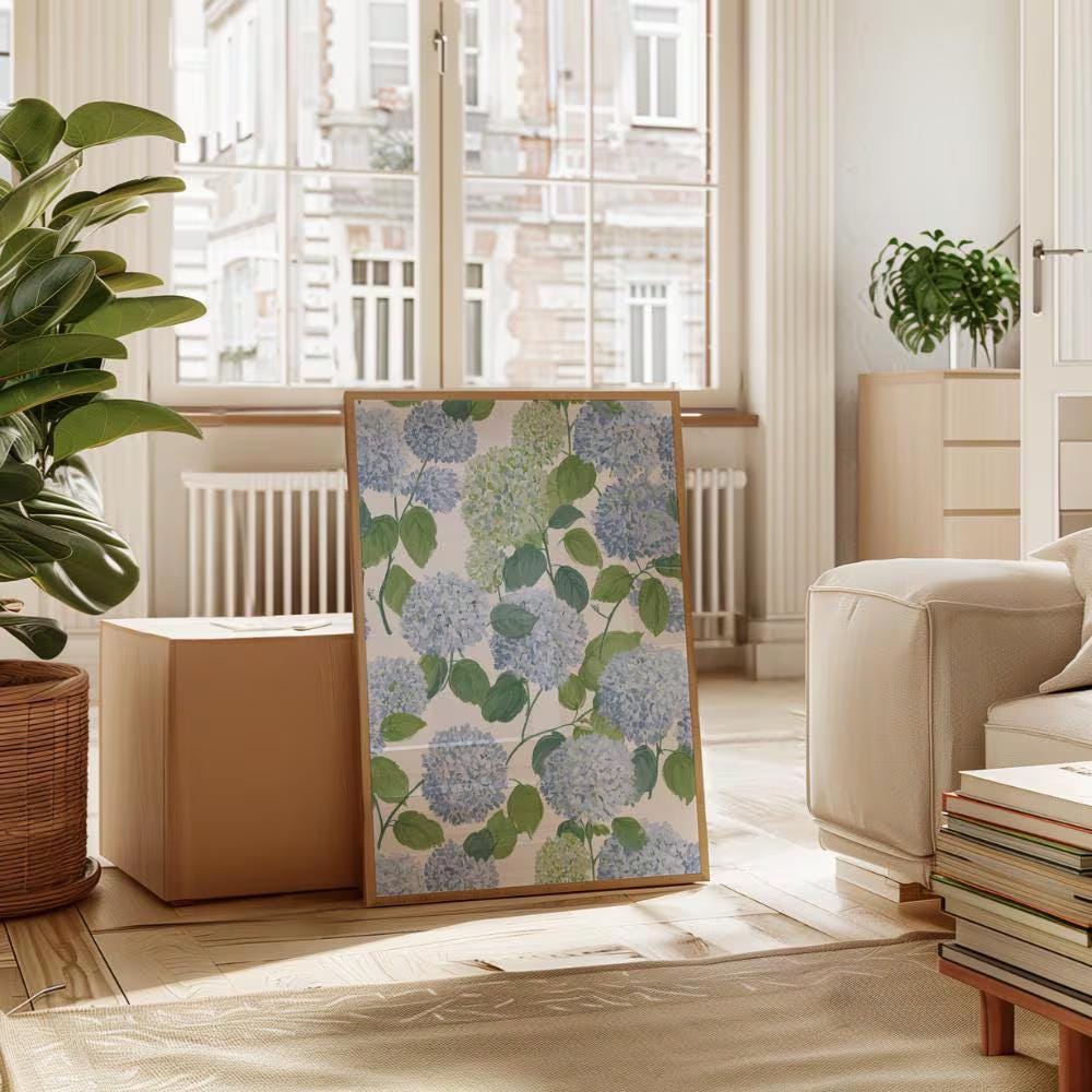 Blue Hydrangea Pattern wall art print
