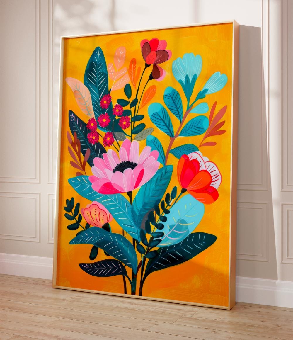Bold Tropical Floral Bouquet wall art print