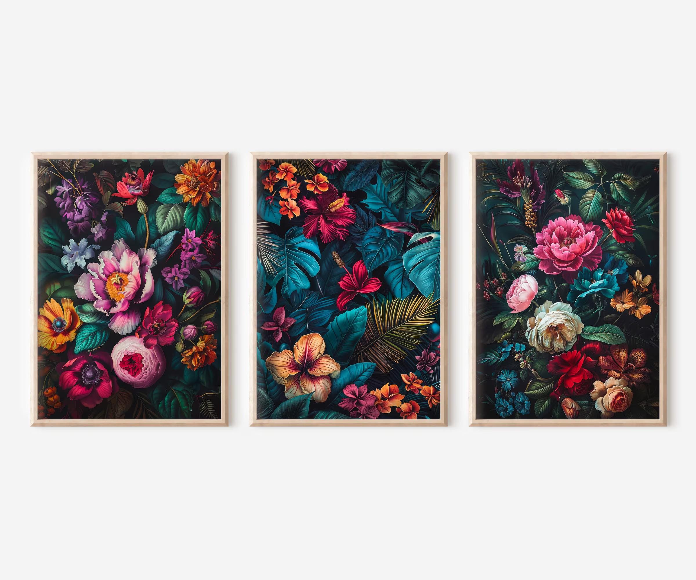 Dark Floral Set of 3 Prints wall art print