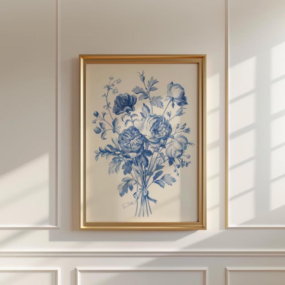 Blue Floral Still Life wall art print