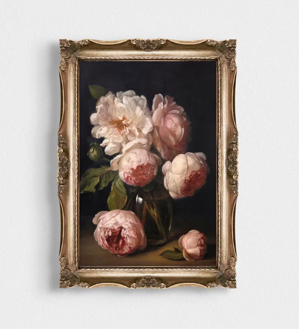 Moody Peony Wall Art – Dark Academia Floral wall art print